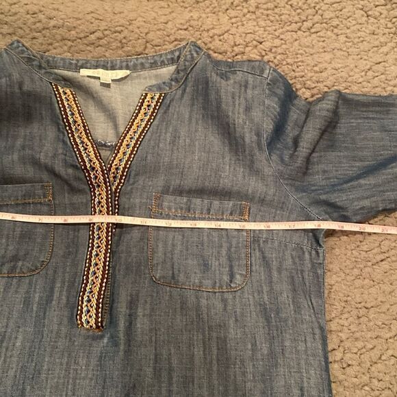 Spense Lightweight Denim Dress Size 6 Long Sleeve Embroidered On Collar - Picture 7 of 9